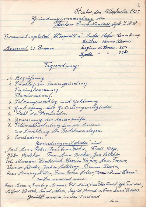 Protokoll der Gründungsversammlung (Seite 1) (1957)