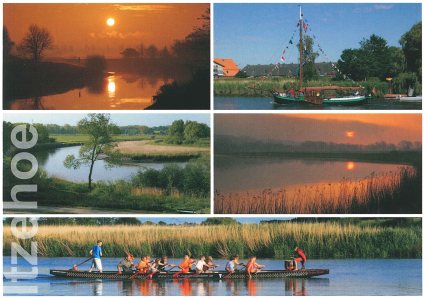Postkarte mit Drachenboot der It­ze­ho­er Was­ser-Wan­de­rer