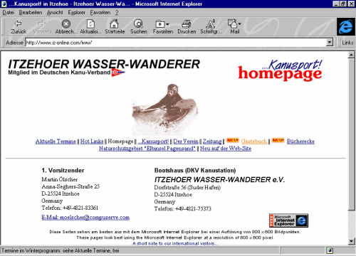 Internetseite der Itzehoer Wasser-Wanderer: Ausschreibung Kellinghuser Kanutage 1997