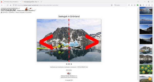 Bildseite eines Fotoalbums mit Navigationspfeilen