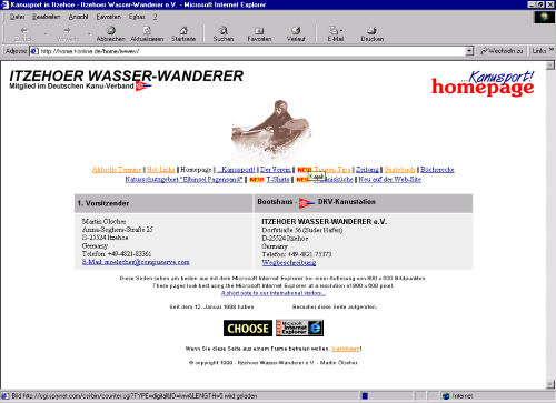 Internetseite der Itzehoer Wasser-Wanderer im Jahr 2000