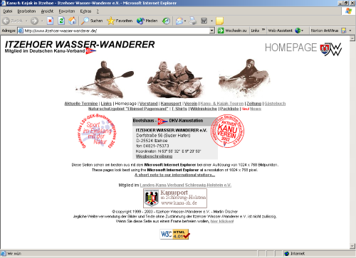 Internetseite der Itzehoer Wasser-Wanderer im Jahr 2004