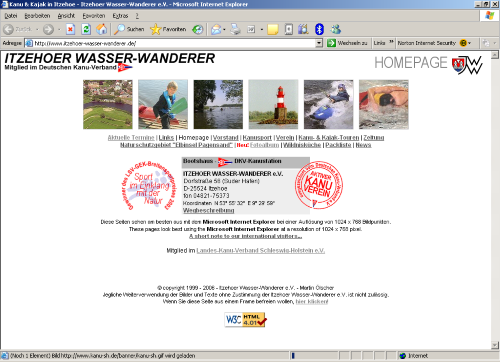 Internetseite der Itzehoer Wasser-Wanderer im Jahr 2006