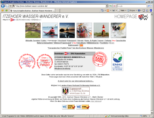 Internetseite der Itzehoer Wasser-Wanderer im Jahr 2010