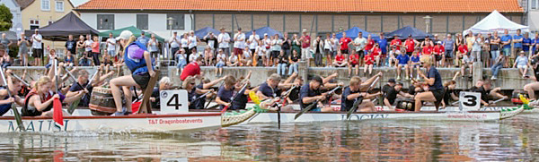 Drachenboote und Zuschauer/innen beim Glückstädter Drachenboot-Cup