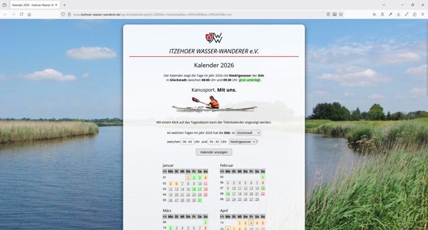 Screenshot Tidenkalender Jahresübersicht