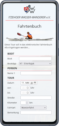 Elektronisches Fahrtenbuch f&uuml;r Kanusportler auf dem Smartphone